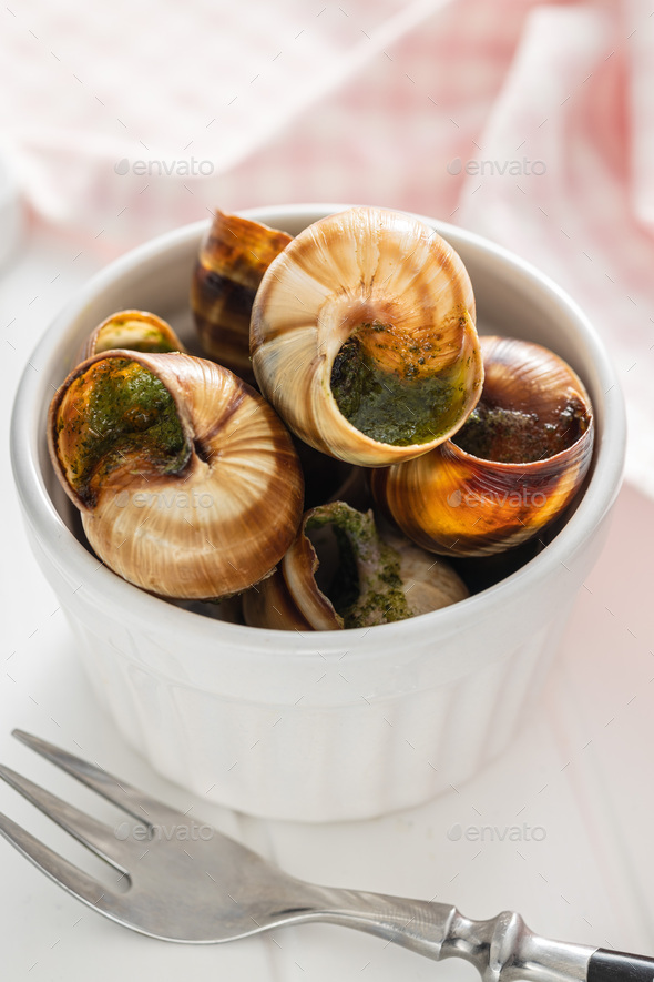 Snails with parsley butter, Bourgogne Escargot Snails in bowl